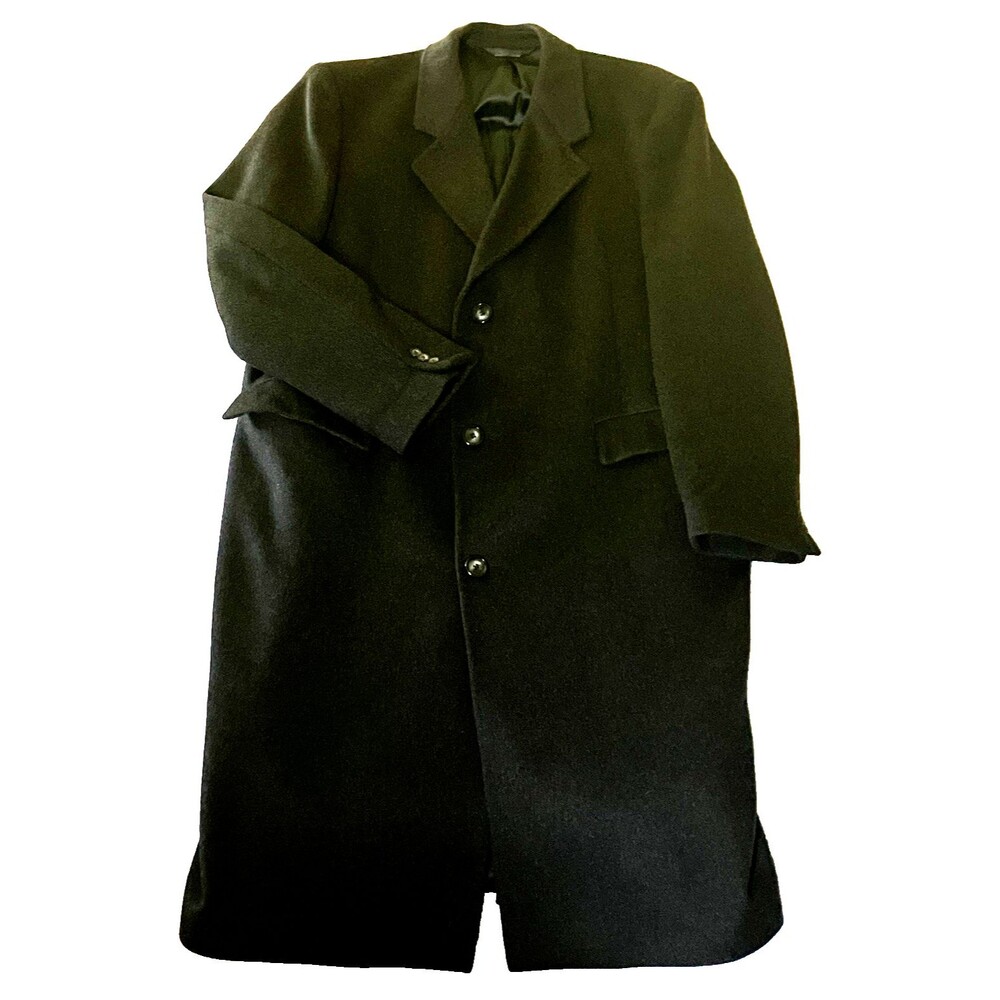 Charles Klein Vintage Cashmere Wool Coat Overcoat 46 Black Lined Trench Preppy